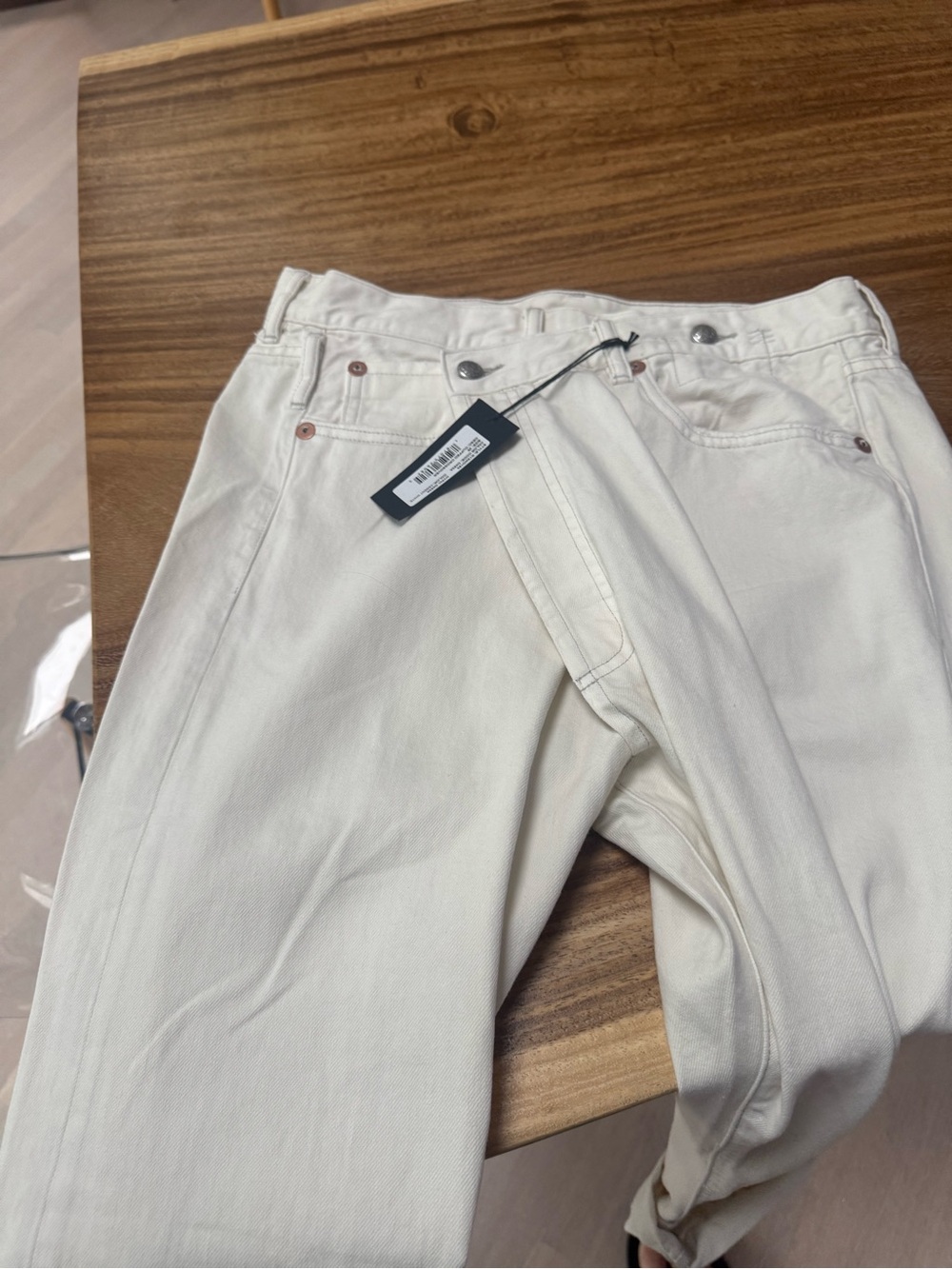 R13 Cream Wide-Leg Flare Jeans